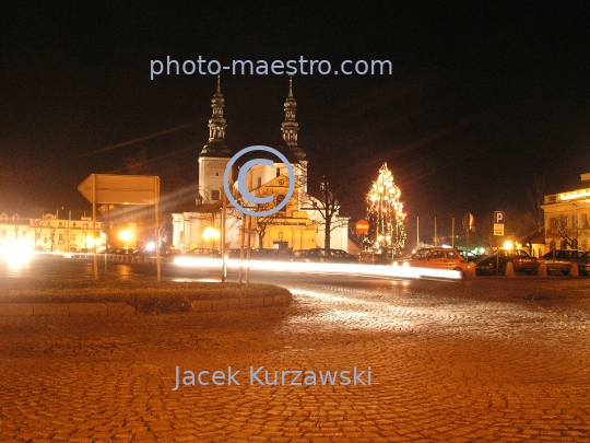 Poland,Lowicz,Lodz Voivodeship,architecture,monuments,panoramical view,city center,night,ilumination