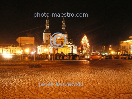 Poland,Lowicz,Lodz Voivodeship,architecture,monuments,panoramical view,city center,night,ilumination