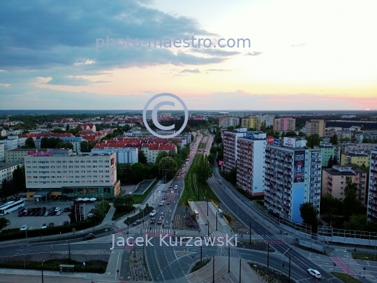 Poland,Torun,Kuyavian-Pomeranian Voivodeship,architecture,aerial view,Bydgoskie district,sunset